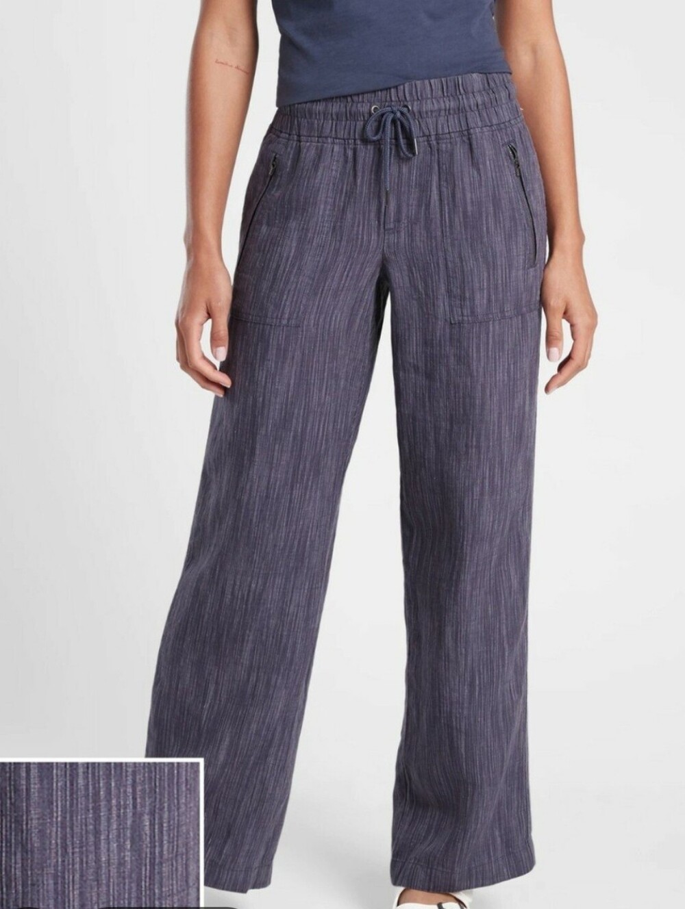 Athleta Cabo Linen Textured Wide-Leg Drawstring Pants Size 6